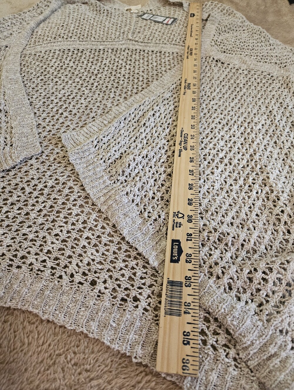 Eileen Fisher Light Beige relaxed Open-Knit Women's Shawl Sweater Sz XL - Picture 6 of 10
